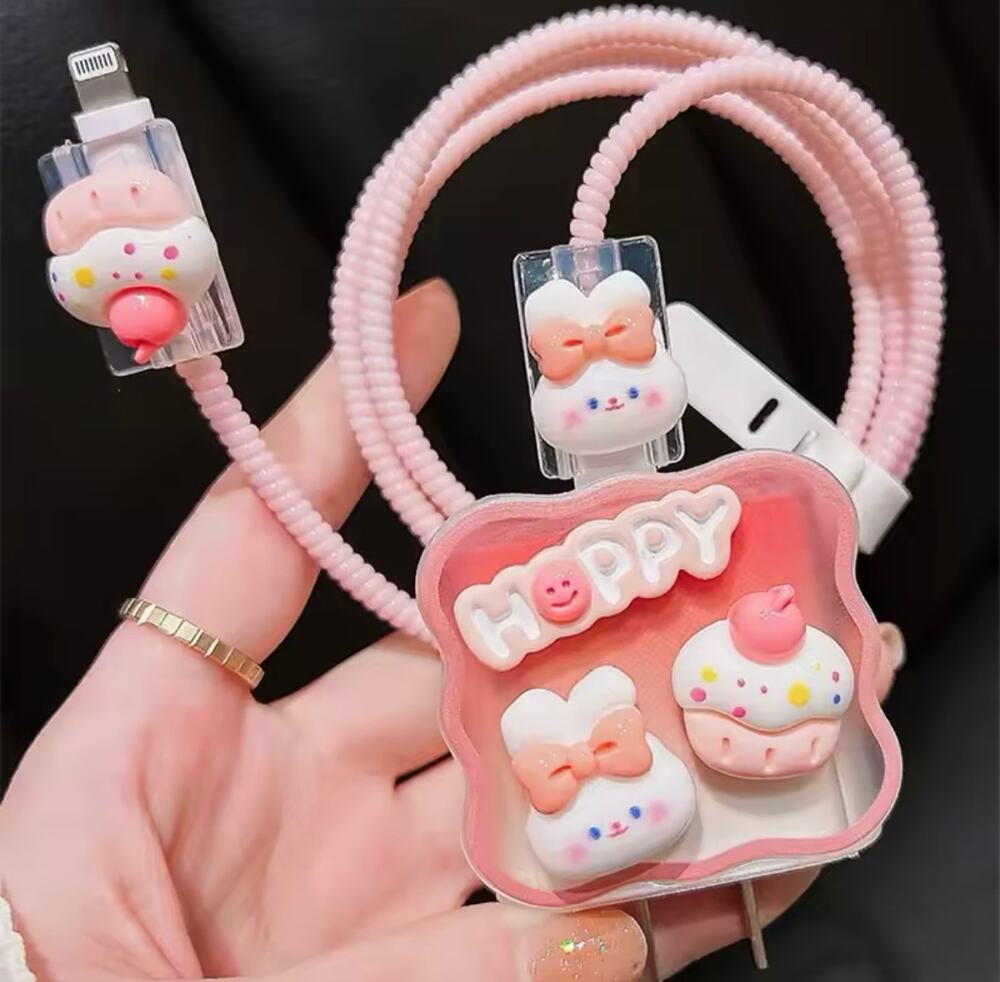 Cute Pink cake and Bunny iPhone CHarger Protector P14